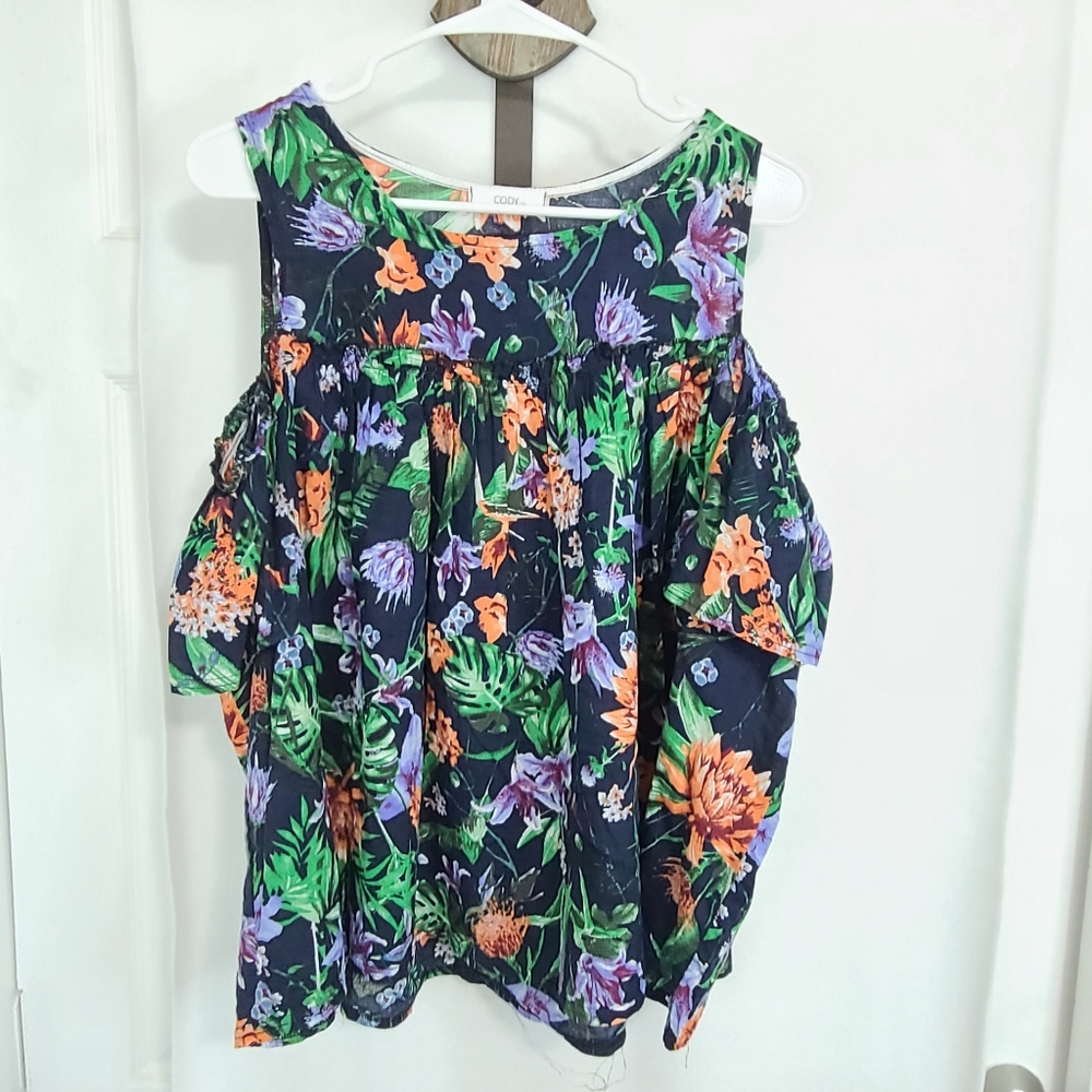 Cody Women's Split Sleeve Blouse, Size: Medium Color: Black Floral Print